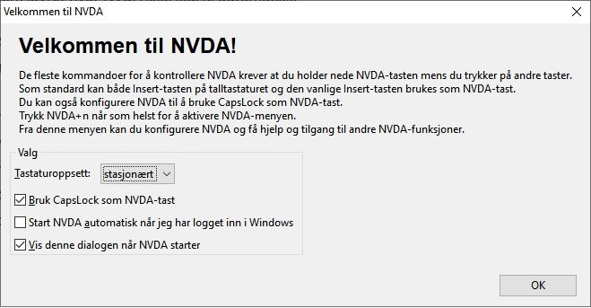 Bilde: NVDA velkomstdialog