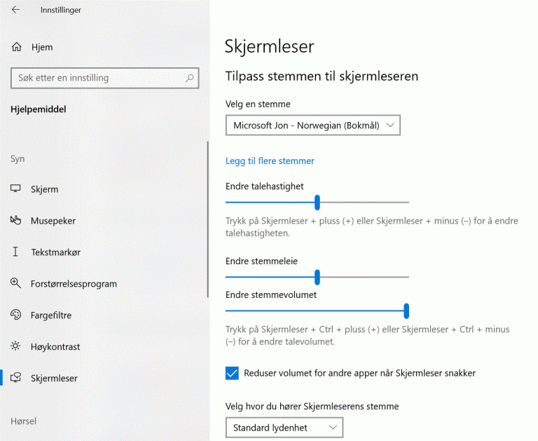Bilde: Tilpass stemmen til Skjermleser