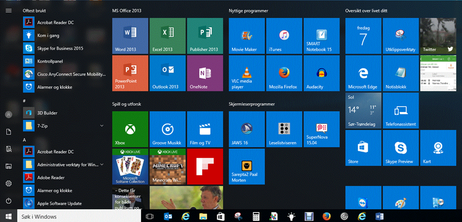 Bilde: Start-meny i Windows 10